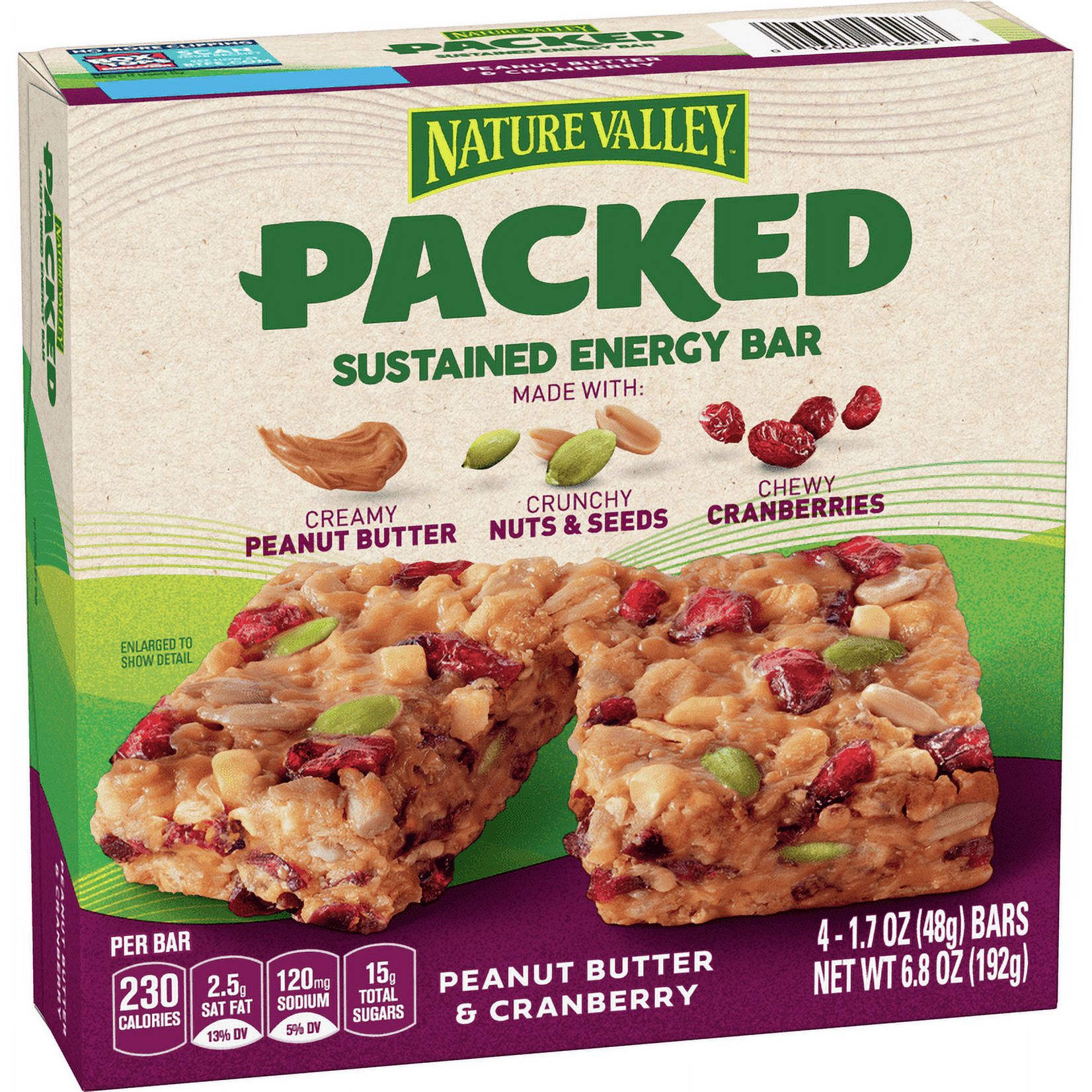 Nature Valley Packed Sustained Energy Bar, Peanut Butter and Cranberry, 4 ct