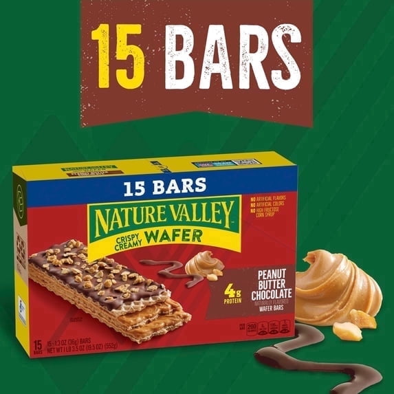 Nature Valley Peanut Butter Chocolate Crispy Creamy Wafer Bars, 15 Bars, 19.5 oz (4pack)