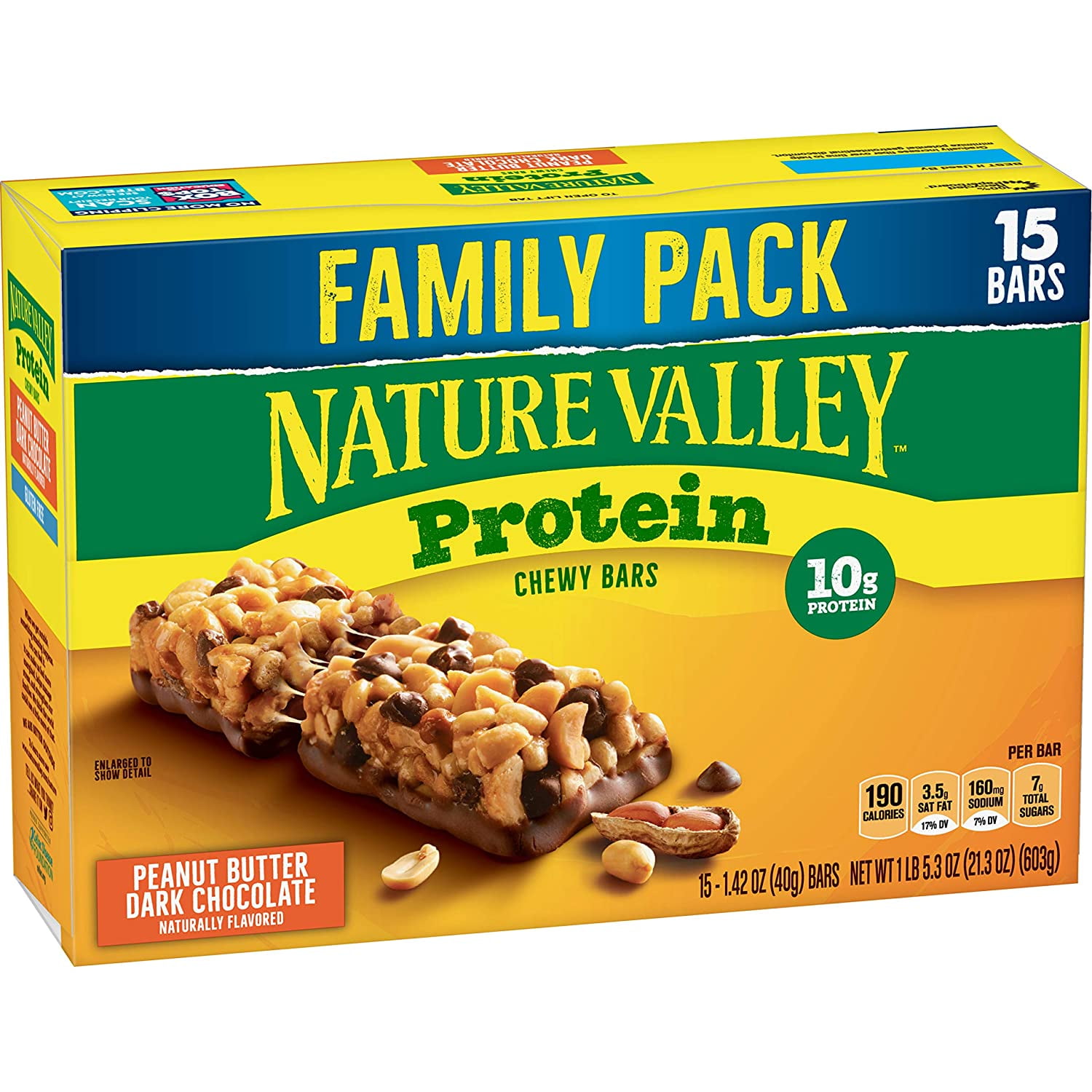 Nature Valley Protein Bar, Gluten Free, Granola Bar, Peanut Butter Dark Chocolate, 15 Count