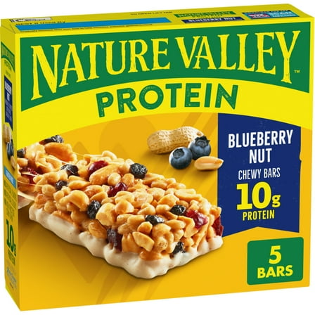 Nature Valley Protein Granola Bars, Blueberry Nut, Chewy Snack Bars, 5 Bars, 7.1 OZ
