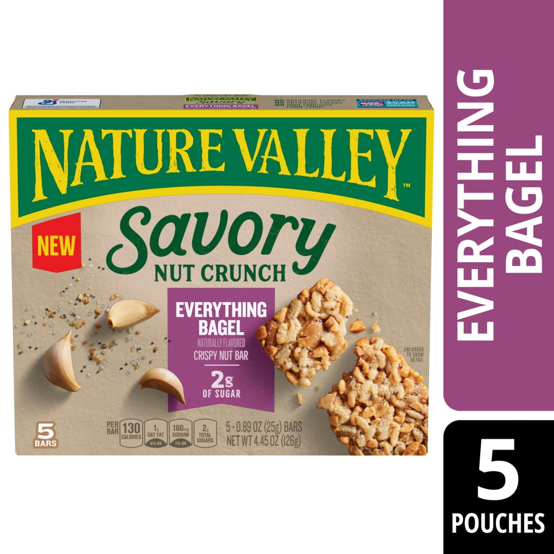 Nature Valley Savory Nut Crunch Bars, Everything Bagel, 5 Bars, 4.45 OZ