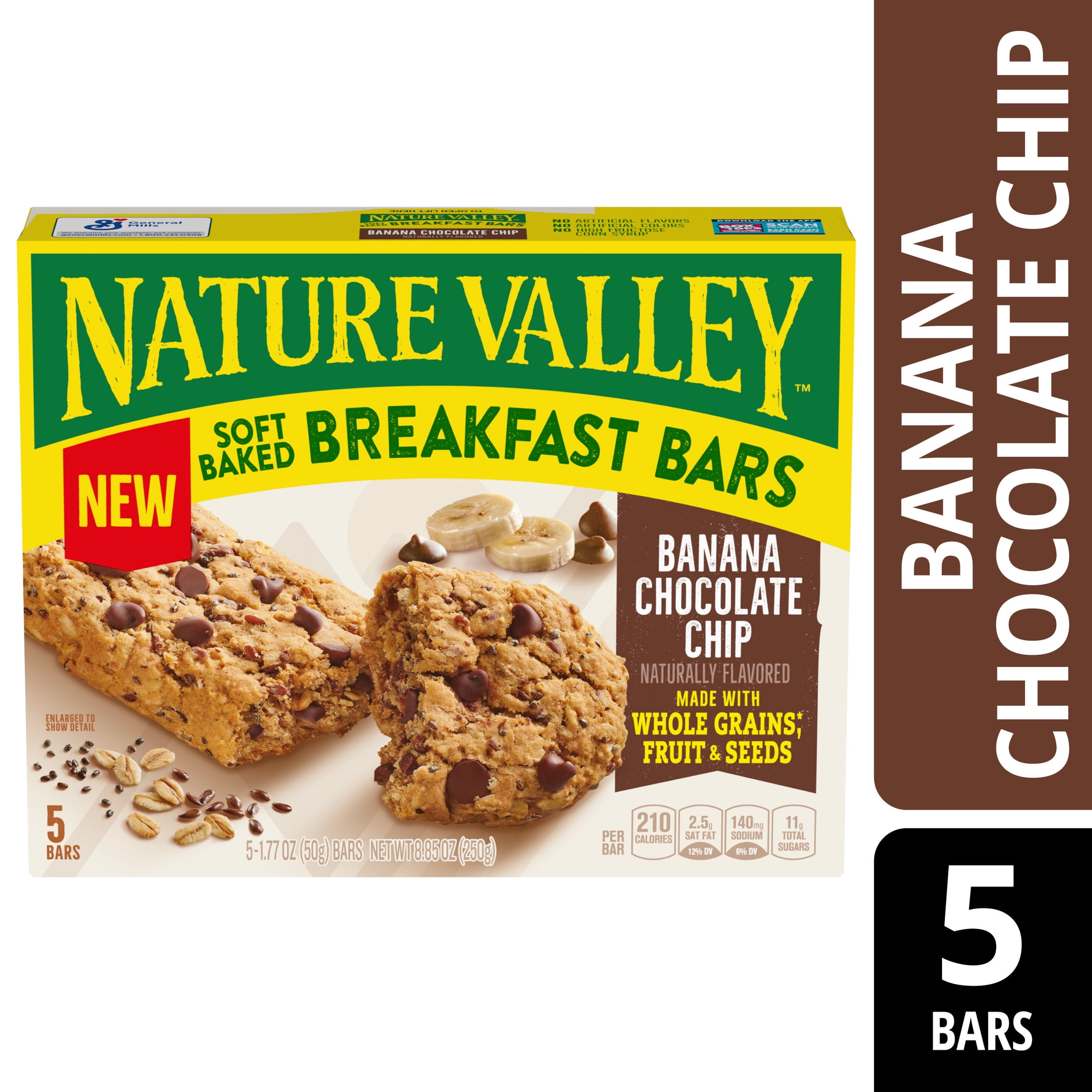 Nature Valley Soft Baked Breakfast Bars, Banana Chocolate Chip, 5 Ct, 8.85 oz