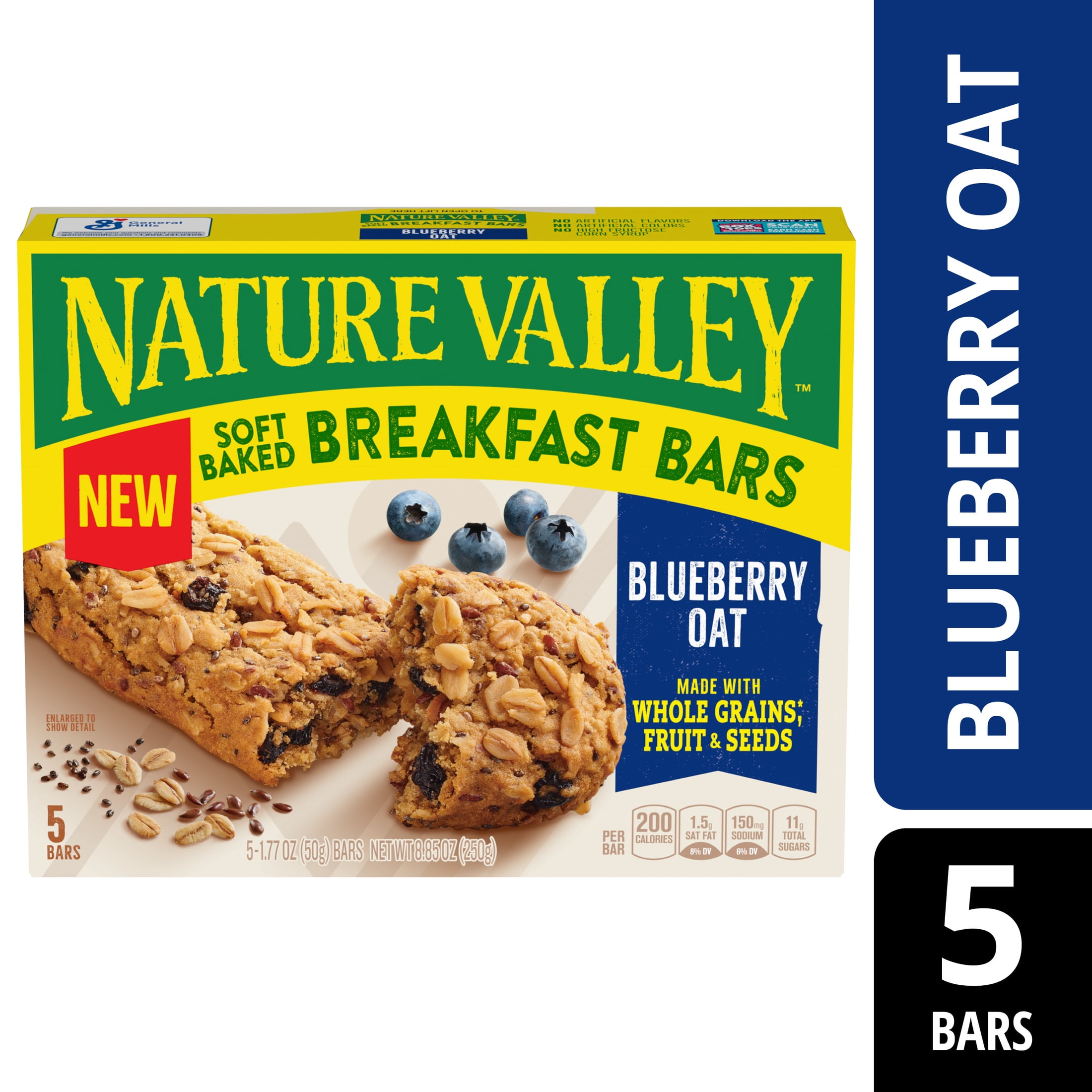 Nature Valley Soft Baked Breakfast Bars, Blueberry Oat, Morning Snacks, 5 Ct, 8.85 oz