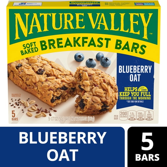 Nature Valley Soft Baked Breakfast Bars, Blueberry Oat, Morning Snacks, 5 Bars, 8.85 oz