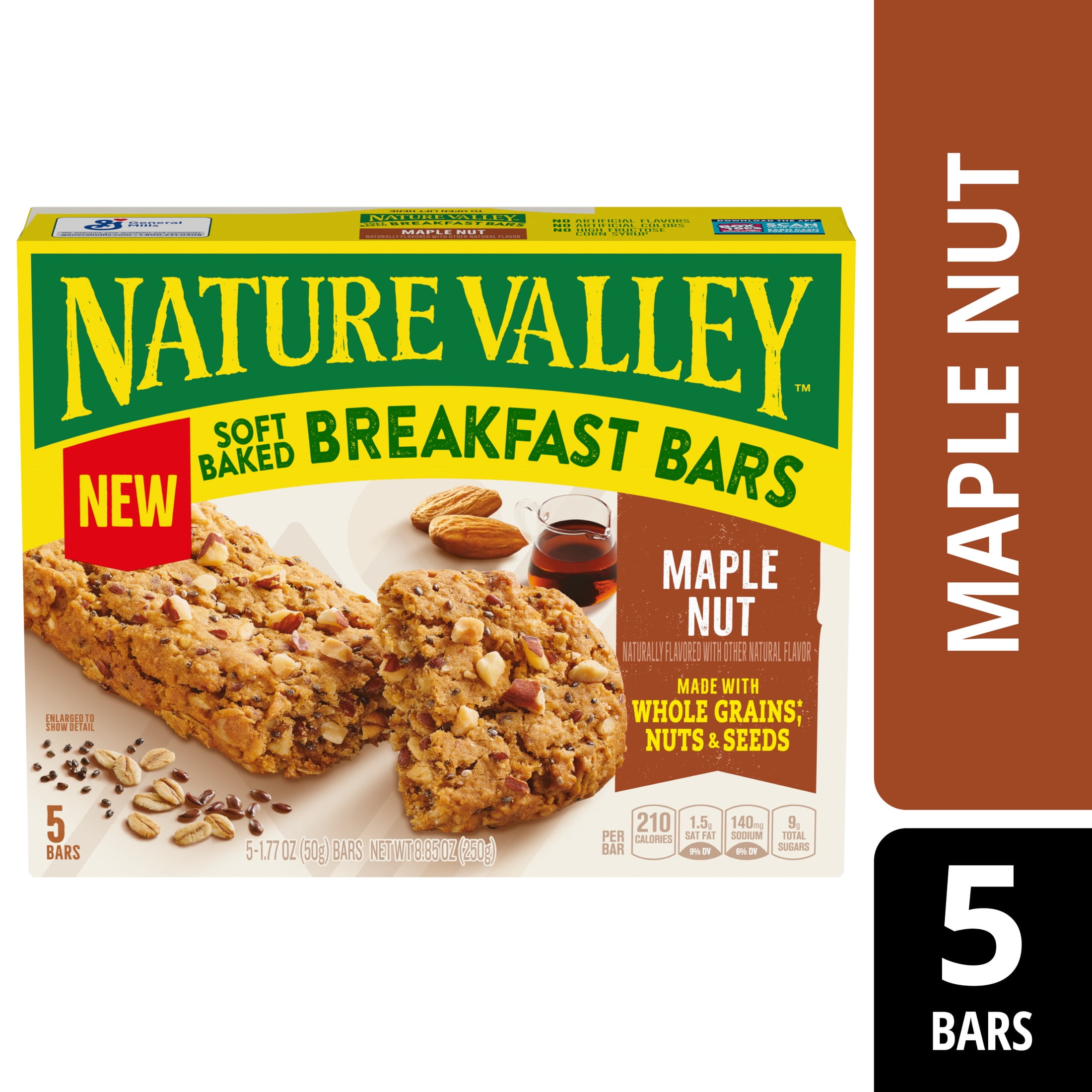 Nature Valley Soft Baked Breakfast Bars, Maple Nut, Morning Snacks, 5 Ct, 8.85 oz