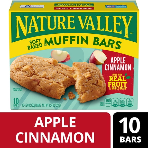 Nature Valley Soft Baked Muffin Bars, Apple Cinnamon, Snack Bars, 10 Bars, 12.4 oz