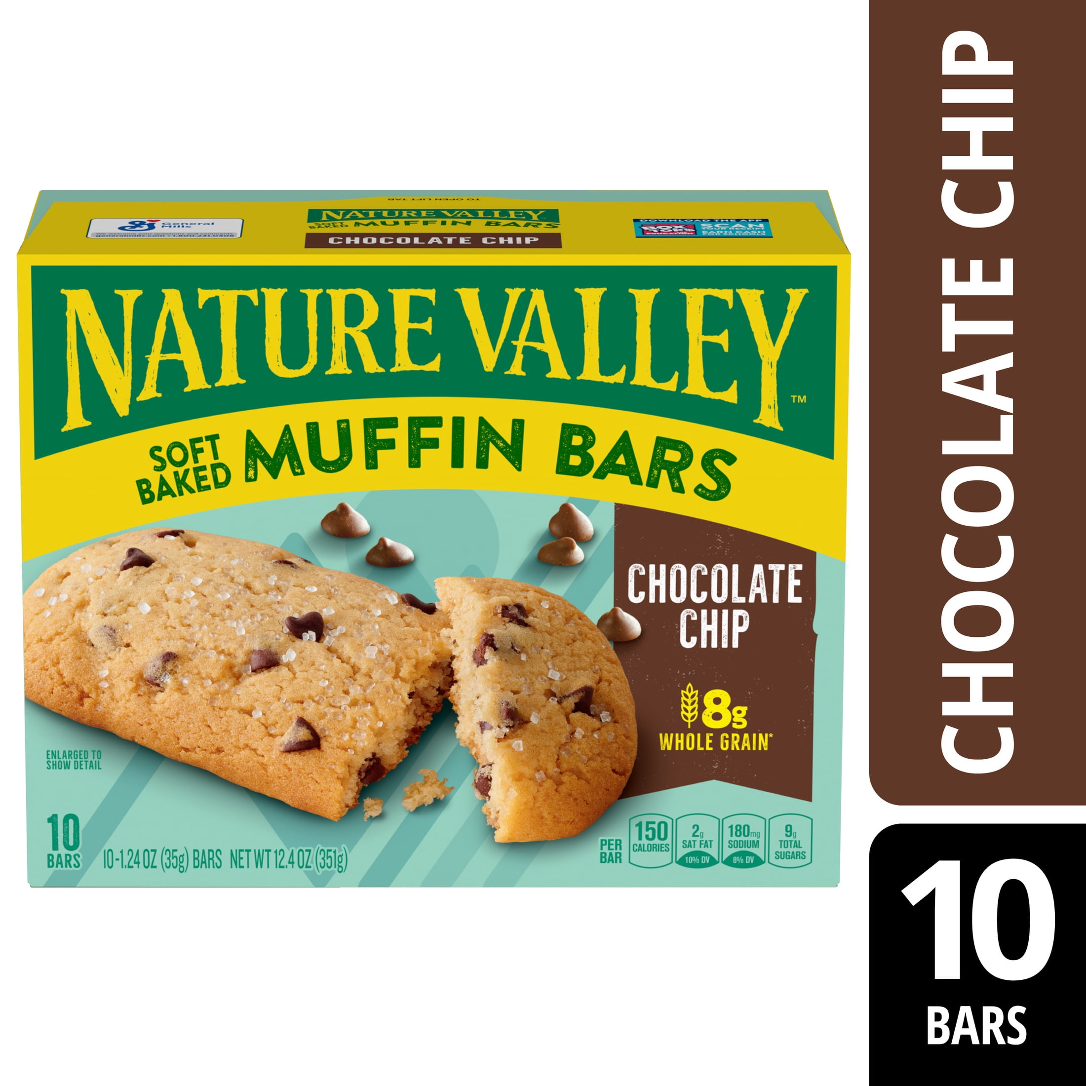 Nature Valley Soft-Baked Muffin Bars, Chocolate Chip, Snack Bars, 10 Bars, 12.4 oz