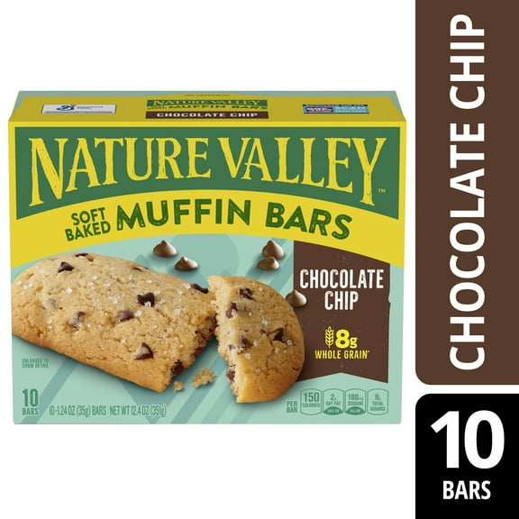 Nature Valley Soft Baked Muffin Bars, Chocolate Chip, Snack Bars, 10 Bars, 12.4 oz