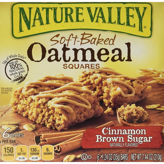 Nature Valley, Soft Baked Oatmeal Squares, Cinnamon Brown Sugar, 7.44oz Box (Pack of 4)