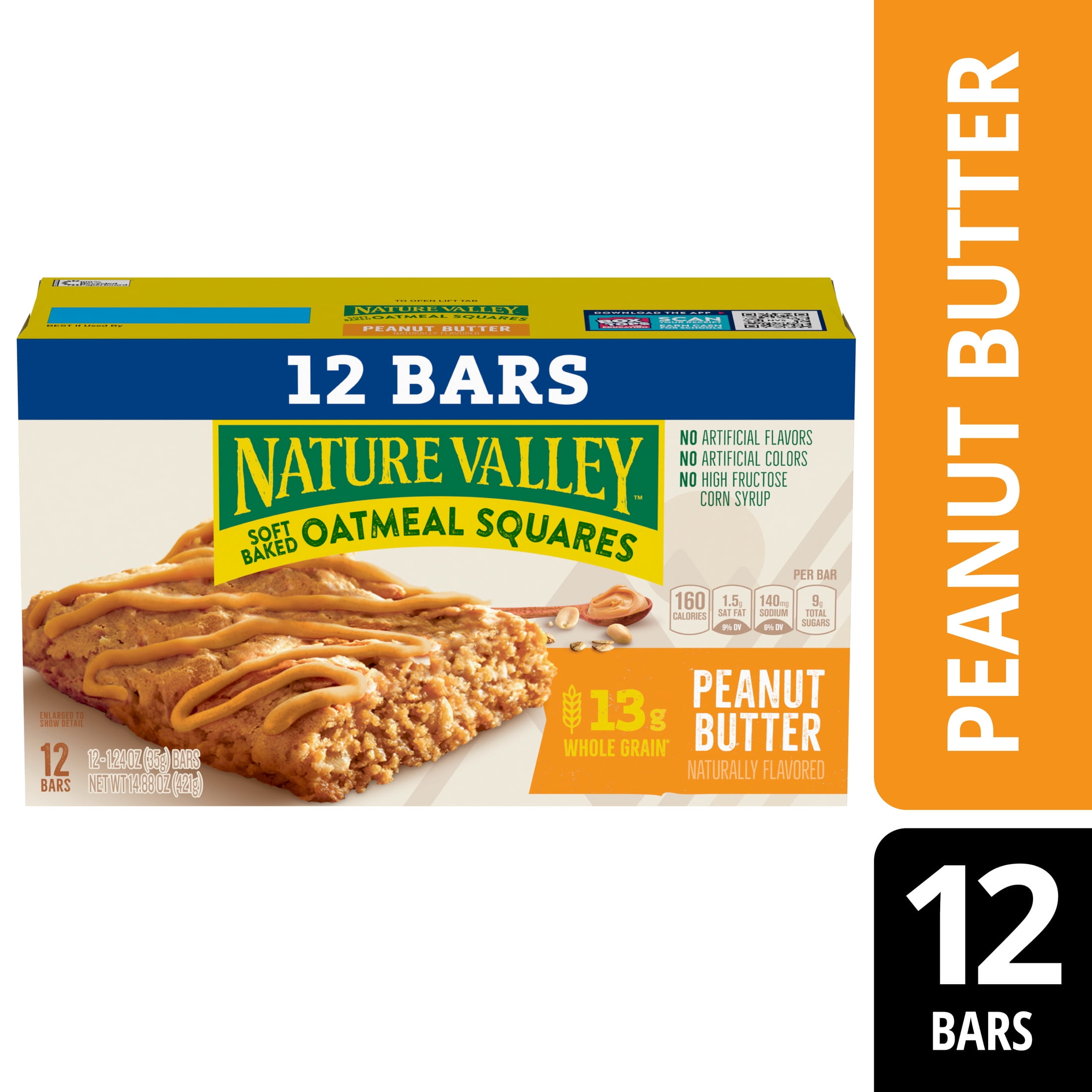 Nature Valley Soft-Baked Oatmeal Squares, Peanut Butter Breakfast Snacks, 12 Ct, 14.88 oz