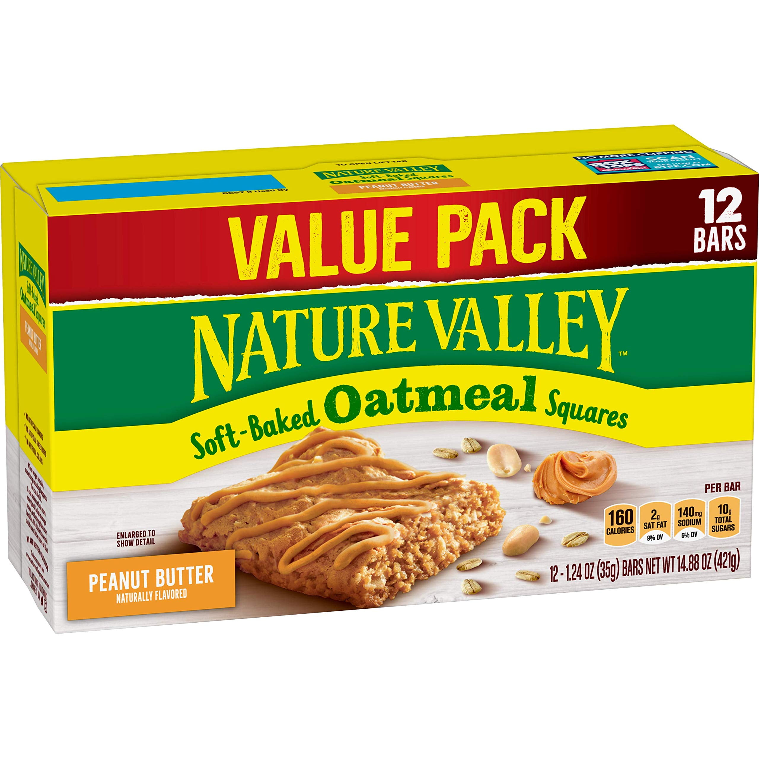 Nature Valley Soft-Baked Oatmeal Squares, Peanut Butter, Snack Bars, 12 ...