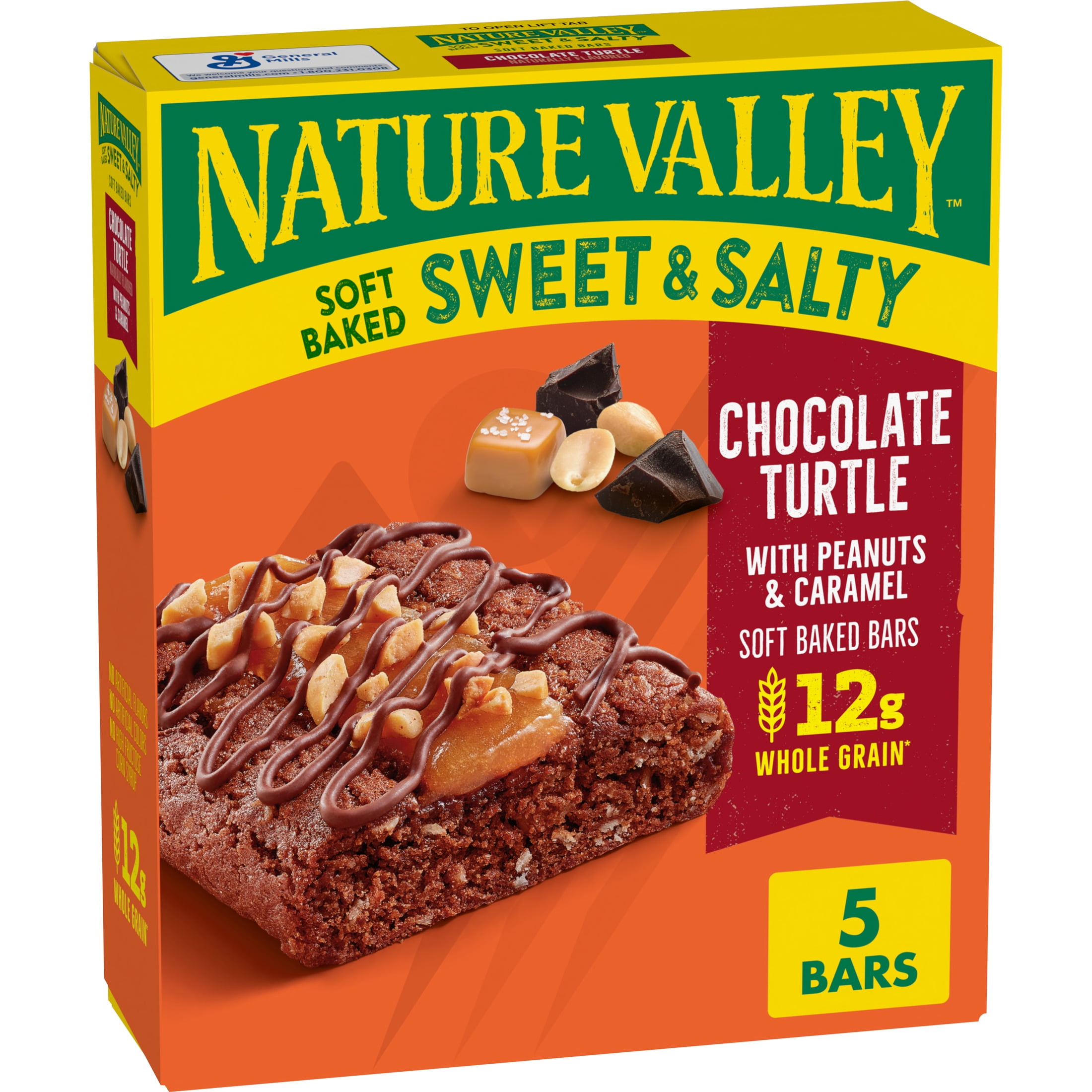 Nature Valley Soft Baked Sweet and Salty Bars, Chocolate Turtle Snacks, 5 Bars, 6.2 oz