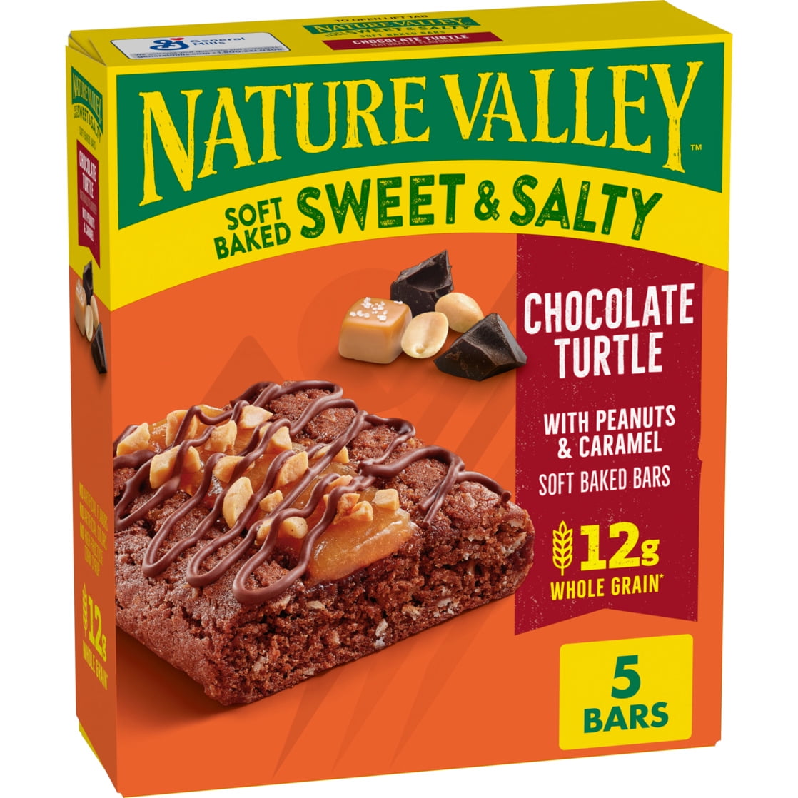 Nature Valley Soft Baked Sweet and Salty Bars, Chocolate Turtle Snacks, 5 Bars, 6.2 oz