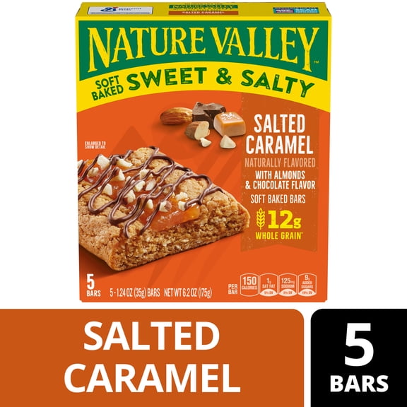 Nature Valley Soft Baked Sweet and Salty Bars, Salted Caramel, Whole Grain, 5 Bars, 6.2 oz