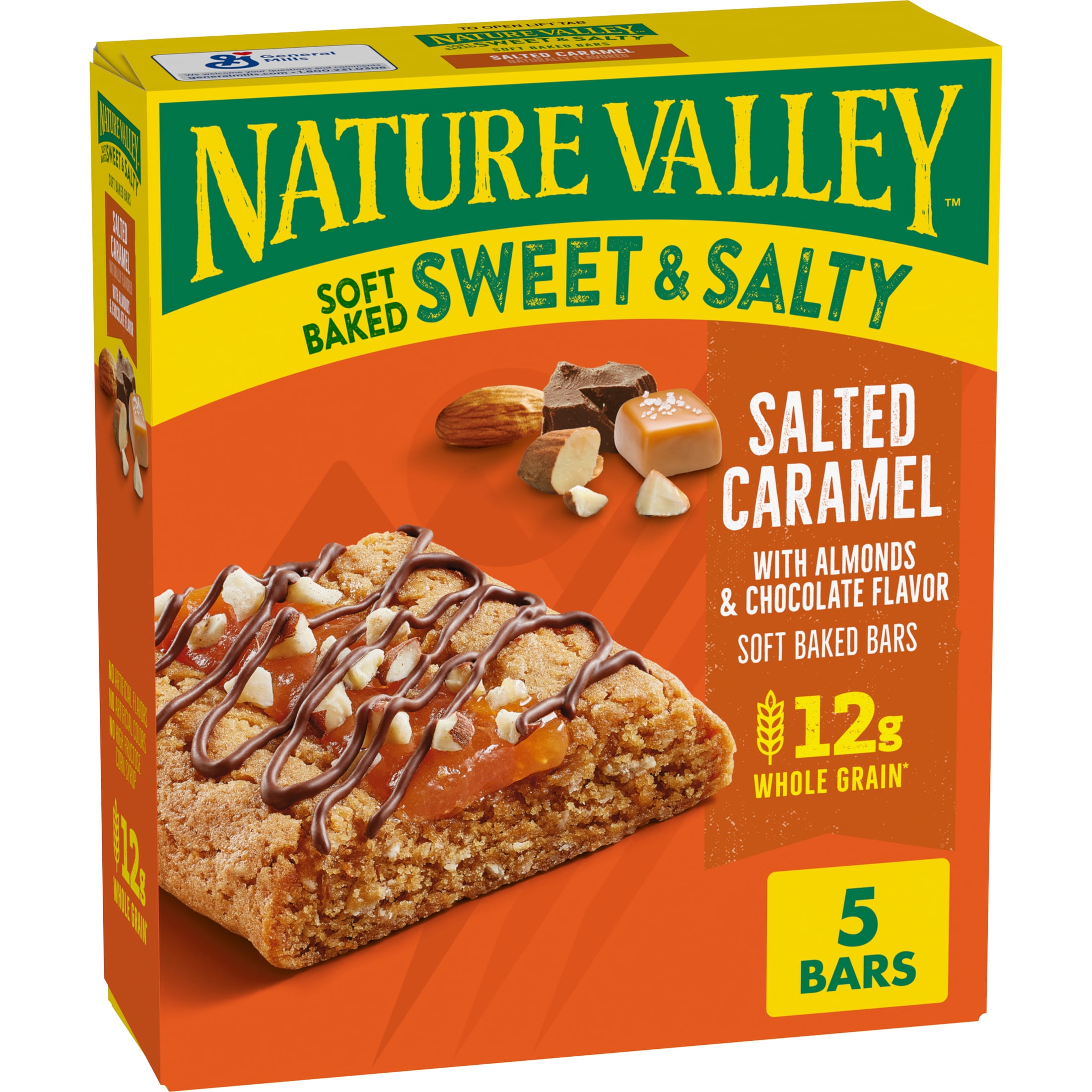 Nature Valley Soft Baked Sweet and Salty Bars, Salted Caramel Snacks, 5 Bars, 6.2 oz