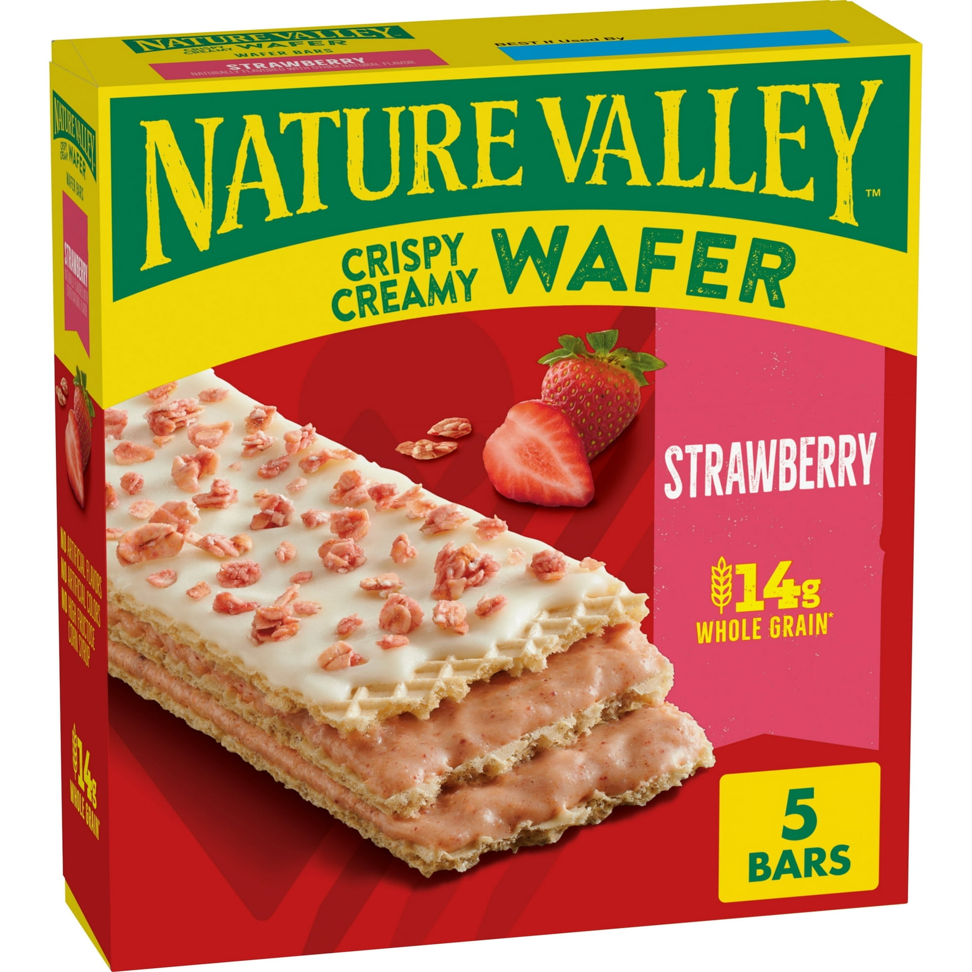 Nature Valley Strawberry Crispy Creamy Wafer Bars, Made with Whole Grain, 5 Bars, 6.5 oz