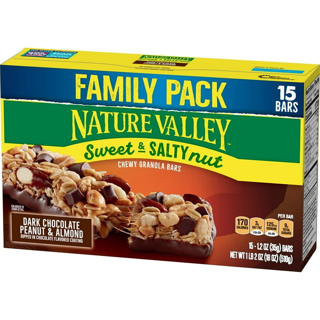 Nature Valley Sweet & Salty Nut NSD3&nbsp;Dark Chocolate Peanut & Almond Granola Bars, 15 Ounce