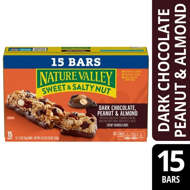 Nature Valley Sweet and Salty Nut Bars, Dark Chocolate Peanut Almond, 15 Bars, 18 OZ - Pack of 2