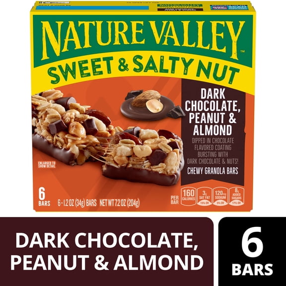 Nature Valley Sweet and Salty Nut Bars, Dark Chocolate Peanut Almond, 6 Bars, 7.2 oz