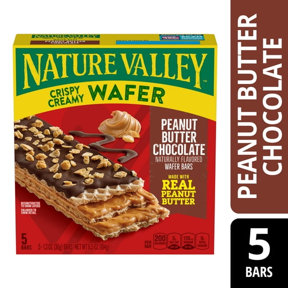 Nature Valley Wafer Bars, Peanut Butter Chocolate, 5 Bars, 6.5 OZ pack of 6