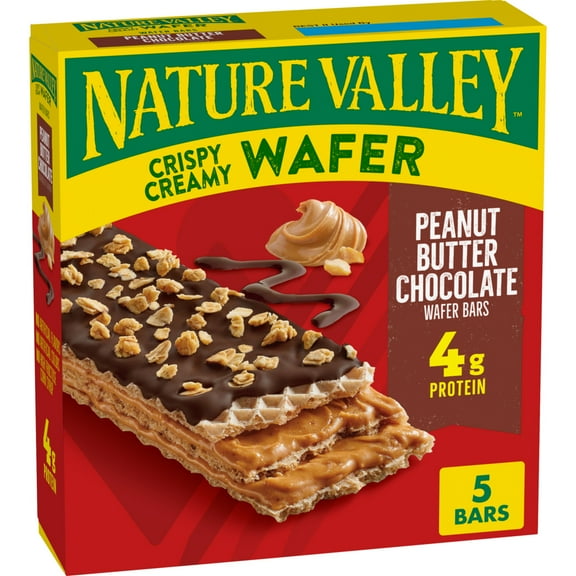 Nature Valley Crispy Creamy Wafer Bar, Peanut Butter Chocolate, 4g Protein, 5 Bars, 6.5 oz