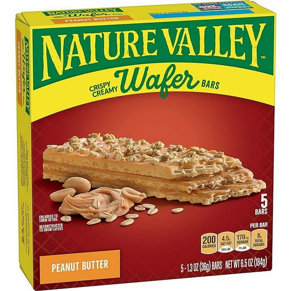Nature Valley Crispy Creamy Wafer Bars, Peanut Butter, 5 Snack Bars, 6.5 oz