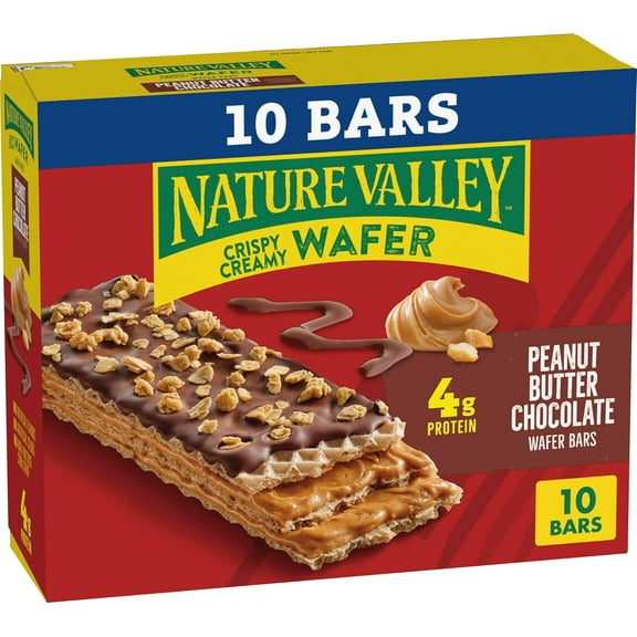 Nature Valley Wafer Bars, Peanut Butter Chocolate Flavored Snacks, 10 Bars, 13 OZ