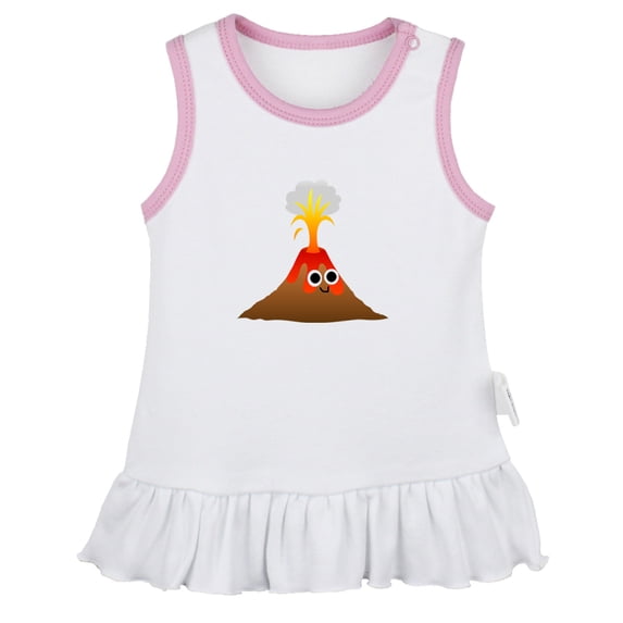 Nature Volcano Pattern Dresses For Baby, Newborn Babies Skirts, Infant Princess Dress, 0-24M Kids Graphic Clothes (White Sleeveless Dresses, 12-18 Months)