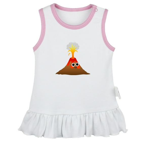 Nature Volcano Pattern Dresses For Baby, Newborn Babies Skirts, Infant Princess Dress, 0-24M Kids Graphic Clothes (White Sleeveless Dresses, 18-24 Months)