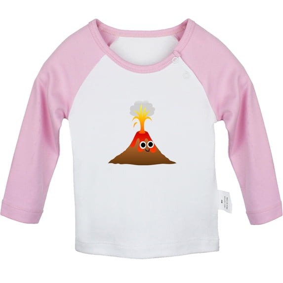 Nature Volcano Pattern T shirt For Baby, Newborn Babies T-shirts, Infant Tops, 0-24M Kids Graphic Tees Clothing (Long Pink Raglan T-shirt, 6-12 Months)