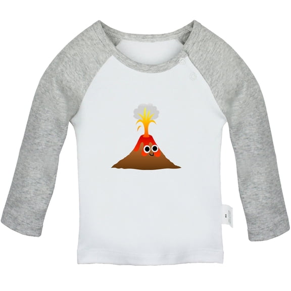 Nature Volcano Pattern T shirt For Baby, Newborn Babies T-shirts, Infant Tops, 0-24M Kids Graphic Tees Clothing (Long Gray Raglan T-shirt, 0-6 Months)