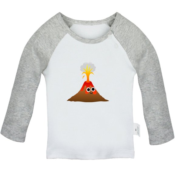 Nature Volcano Pattern T shirt For Baby, Newborn Babies T-shirts, Infant Tops, 0-24M Kids Graphic Tees Clothing (Long Gray Raglan T-shirt, 6-12 Months)