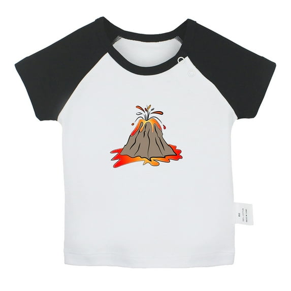 Nature Volcano Pattern T shirt For Baby, Newborn Babies T-shirts, Infant Tops, 0-24M Kids Graphic Tees Clothing (Short Black Raglan T-shirt, 12-18 Months)