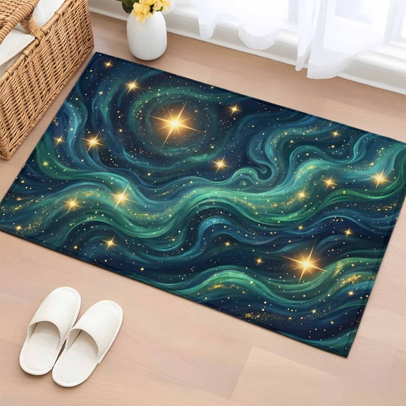 Nature Washable Small Entryway Area Rugs 2'x3', Fantasy Starry Sky Romantic Mystic Cosmic Vortex Bright Star Low Pile Throw Rug Non-Slip Sturdy Edge Binding Carpet for Front Door Floor Room Entry