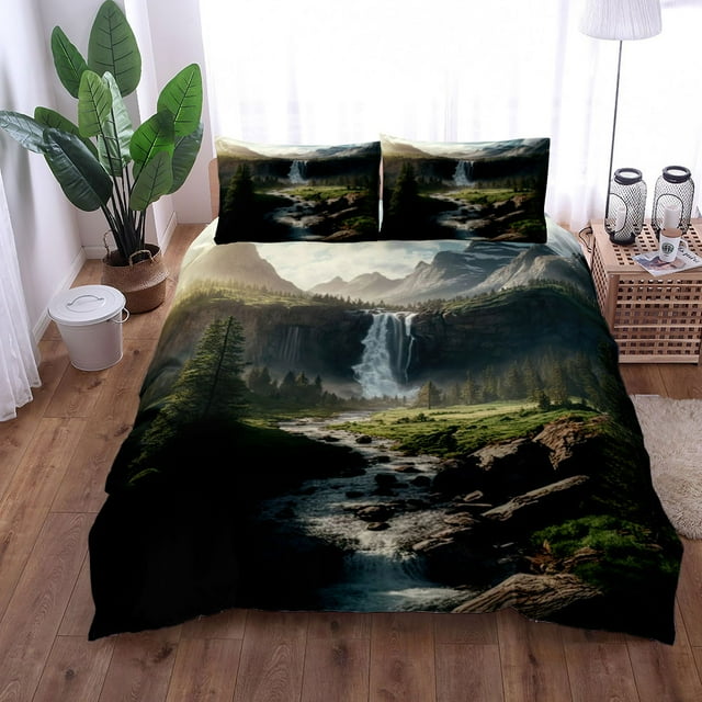 Nature Waterfall 3 Bedding Set King Double Full Twin Single Size Bed