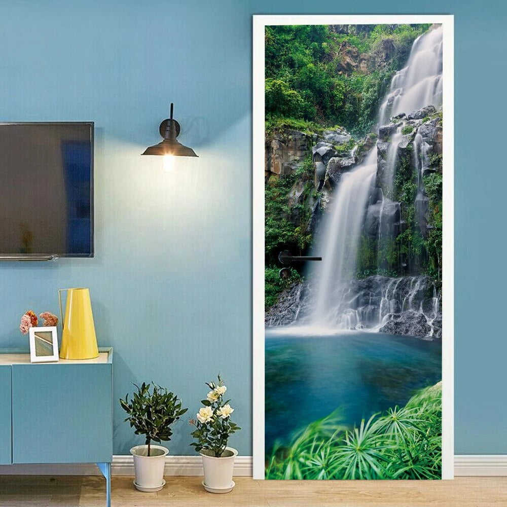 Nature Waterfall 3D Door Sticker Custom Size Self Adhesive Wallpaper On