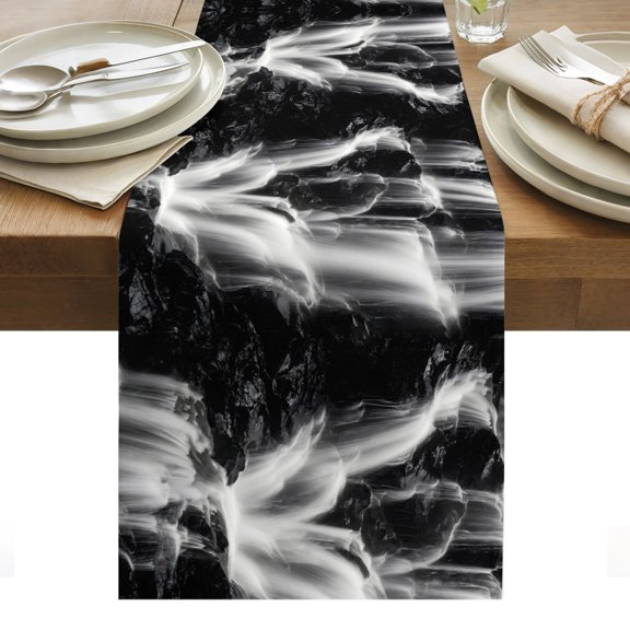 Nature Waterfall Table Runner Grey Vintage Rushing Water Scenery Tablerunners 13 x 36 Inch, Table Decorations Tabletop Scarf for Summer Gathering Holiday Farmhouse Kitchen Dining Decor