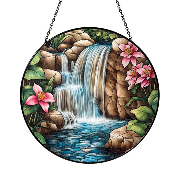 Nature Waterfall Window Art – Faux Stained Glass