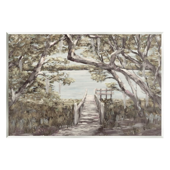 Nature Waterfront Path Bridge Landscape Painting Unframed Art Print Wall Art