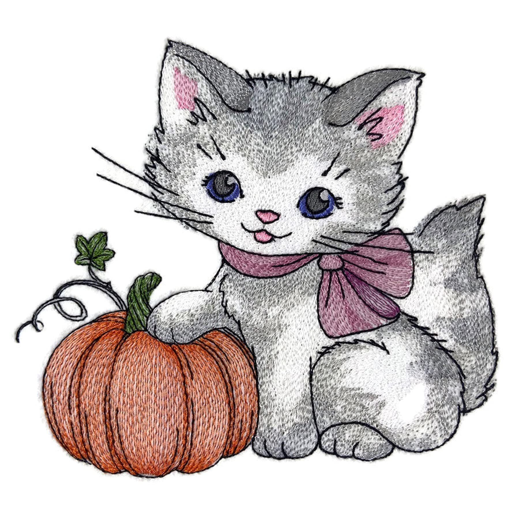 Nature Weaved in Threads, Amazing Baby Animal Kingdom [Kitty with Pumpkin ][Custom and Unique] Embroidered Iron on/Sew Patch (5.85" x 5.42") [Made in USA]