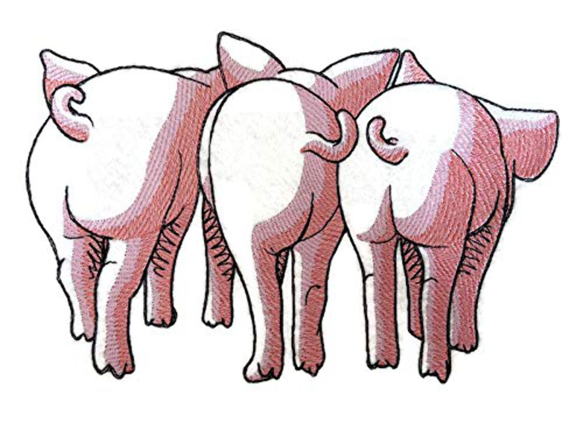 Nature Weaved in Threads, Amazing Animals [Pig Trio - Back] [Custom and Unique] Embroidered Iron on/Sew Patch (7.8" x 5.18") [Made in USA