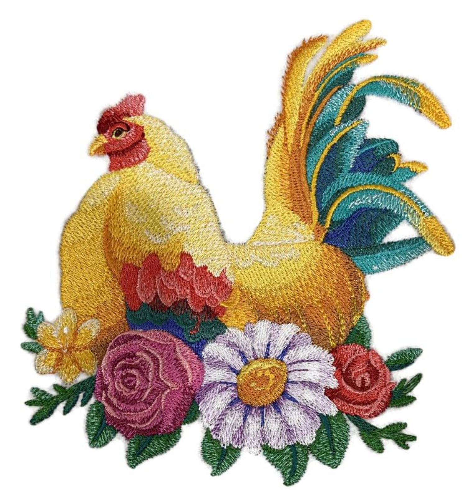 Nature Weaved in Threads, Amazing Rooster [Blooming Wild Chicken] [Custom and Unique] Embroidered Iron on/Sew Patch (5.86" x 6.39")