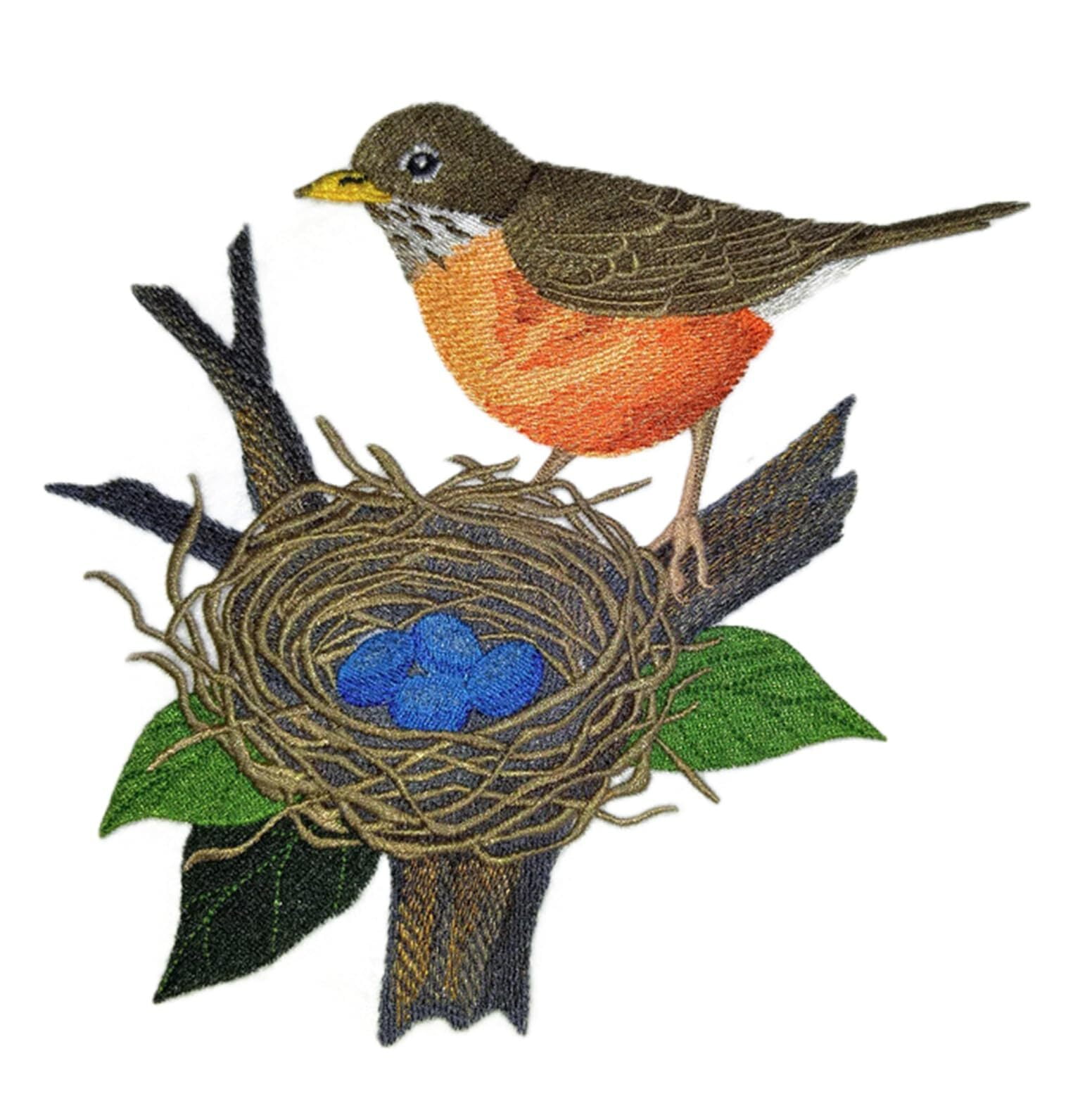Nature Weaved in Threads, Birds Kingdom [Robin and Nest [Custom and Unique] Embroidered Iron on/Sew Patch [7.41"6.9"]