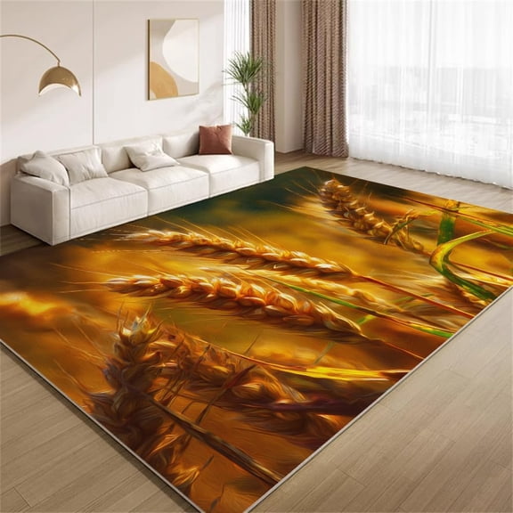 Nature Wheat Field Area Rugs, Golden Plant Carpet, Washable Non Slip Low Pile Soft Rug for Entryway Bedroom Decor Mat 2ftx3ft