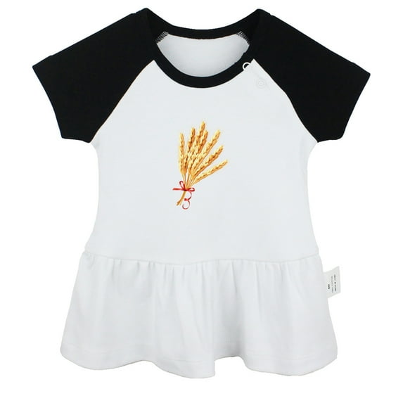 Nature Wheat Pattern Dresses For Baby, Newborn Babies Skirts, Infant Princess Dress, 0-24M Kids Graphic Clothes (Black Raglan Dresses, 0-6 Months)