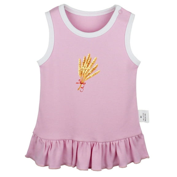 Nature Wheat Pattern Dresses For Baby, Newborn Babies Skirts, Infant Princess Dress, 0-24M Kids Graphic Clothes (Pink Sleeveless Dresses, 6-12 Months)