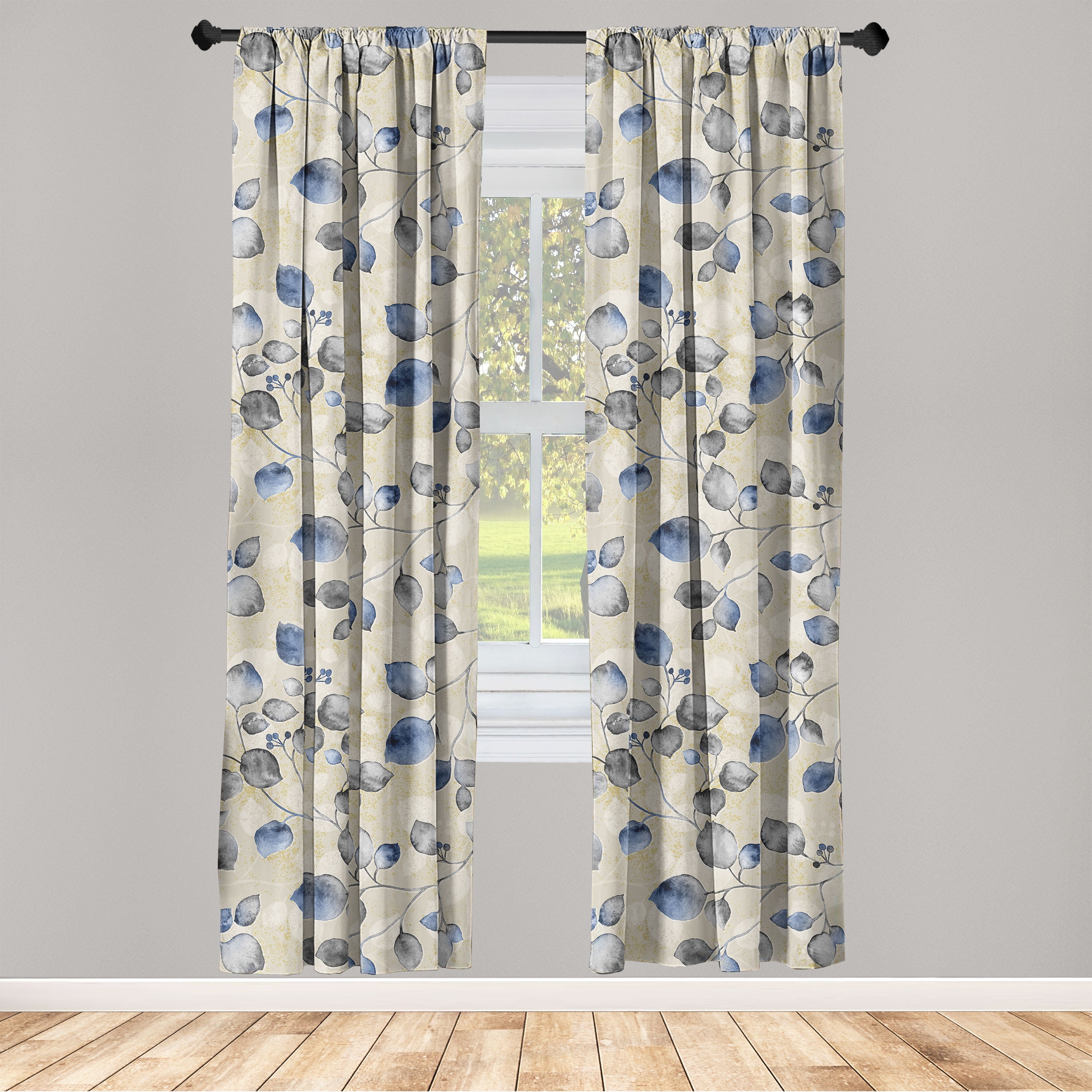 Nature Window Curtains, Continuous Watercolor Leaves Pattern on Grungy Back Illustration