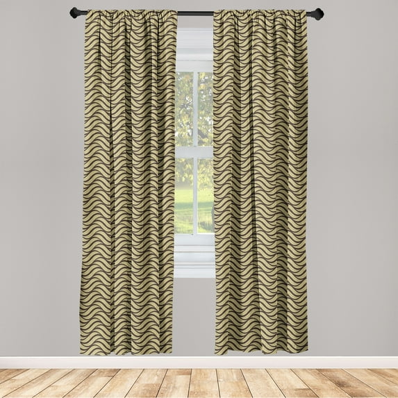 Nature Window Curtains, Minimalist Designed Linear Chevron Leaves Pattern on Brown Tone Background, Lightweight Decor 2-Panel Set with Rod Pocket, Pair of - 28"x63", Dark Cocoa and Cream, by Ambesonne