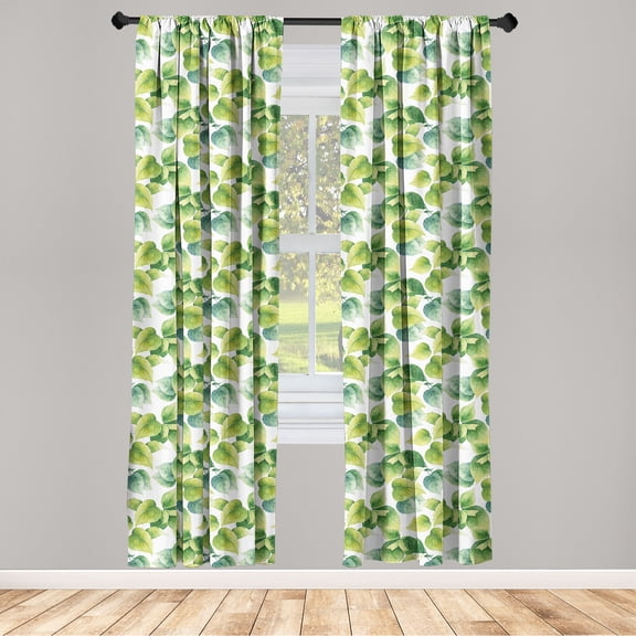 Nature Window Curtains, Spring Vibes Blooming Leaves Concept Illustration on Plain Backdrop Print, Lightweight Decor 2-Panel Set with Rod Pocket, Pair of - 28"x63", Lime Green and White, by Ambesonne