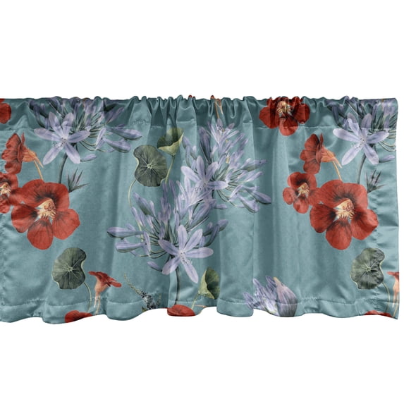 Nature Window Valance, Colorful Flowers Fashion Theme Ornament in Watercolor Vintage Style, Curtain Valance for Kitchen Bedroom with Rod Pocket, 54" X 18", Burnt Orange and Grey Teal, by Ambesonne